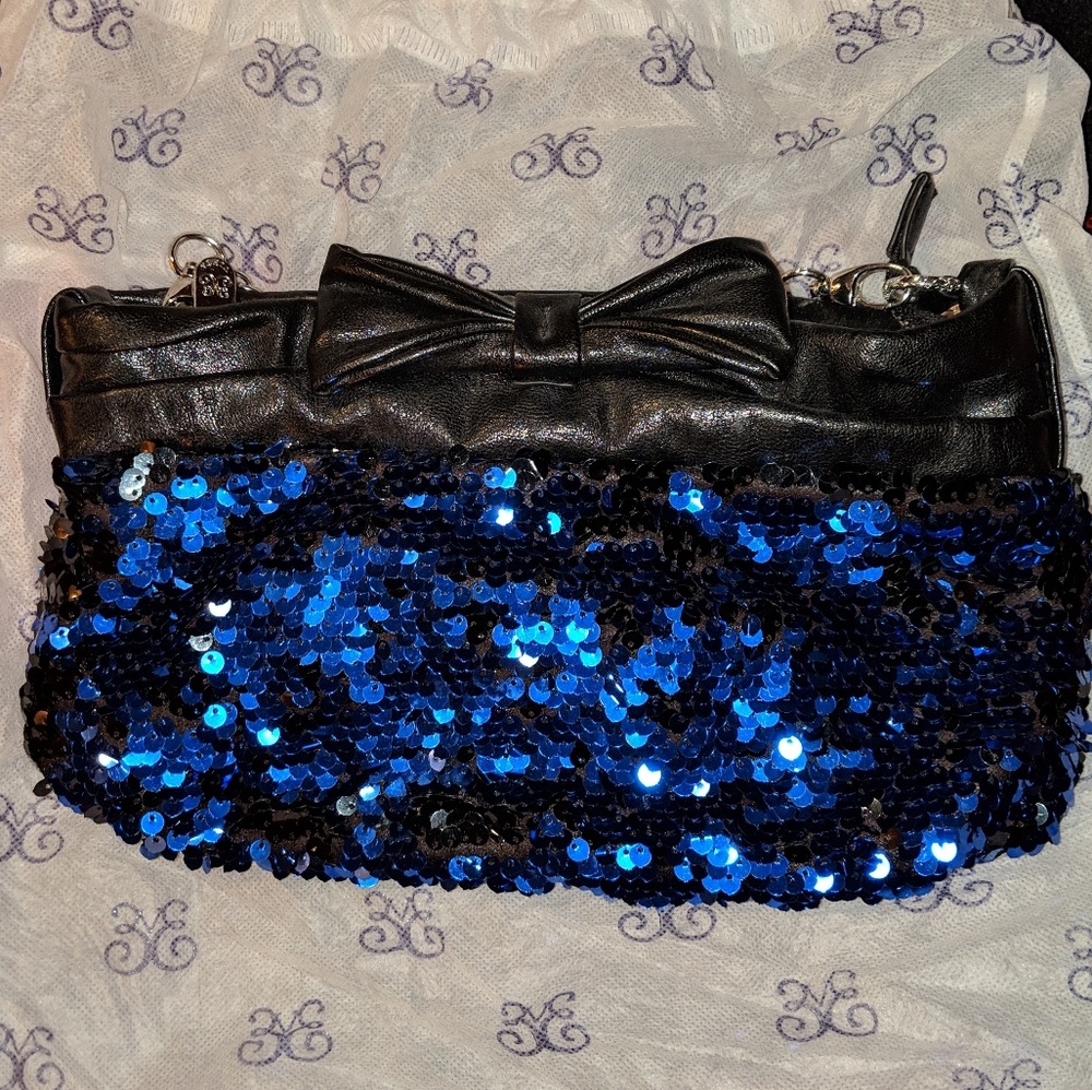Sequin Handbag | Blue / Black Sequin w Silver